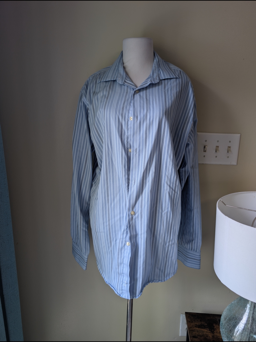 Vintage Structure Light Blue and White Striped Dress Shirt Modern fit